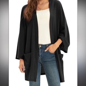 Grace Karin Elegant Black Open Front Kimono Cape Cardigan Dolman Sleeves Large